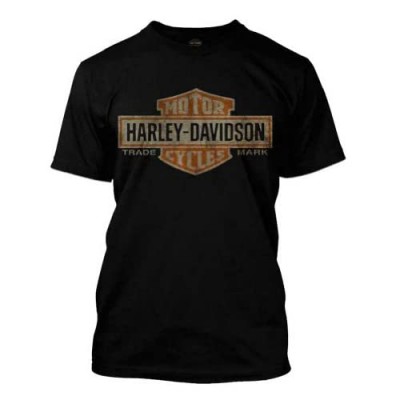 Harley-Davidson Men's Distressed Elongated Bar & Shield Black T-Shirt 30296553
