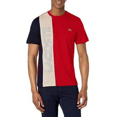 Lacoste Men's Short Sleeve Thick Stripe Colorblock Wording T-Shirt