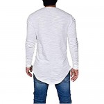 Makkrom Mens Long Sleeve T Shirts Hippie Solid Slim Basic Stretchy Long Line Tee Tops