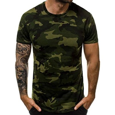 Mens Camouflage Short Sleeve T Shirts Tees Crewneck Camo Gym Tops Military Shirts