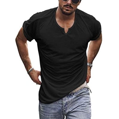 Men's V Neck Casual Short Sleeve T-Shirts Soft Stretch Solid Color Notch Neck Tee Shirt Summer Lightweight Tops