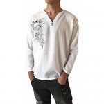 Men's White Dragon Shirt 100% Cotton Hippie Top