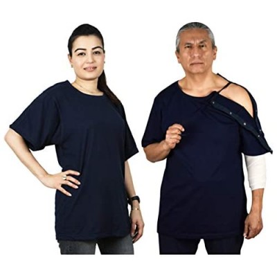 Post Surgery Shirt with Left Shoulder & Side Access via Hidden Easy Open Snaps