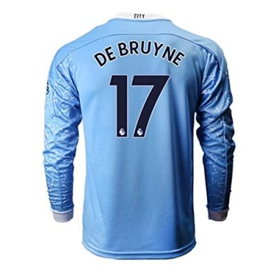 Tougwhfe #17 DE Bruyne 2020/2021 Season Home Manchester Mens Long Sleeve Soccer T-Shirts Jersey Color Blue