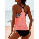 Actloe Women Floral Blouson Printed T-Back Tankini Top with Shorts Two Pieces Swimsuit