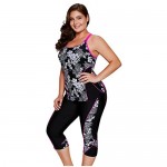 Aleumdr Womens Floral Printed Racerback Padded Cami Tankini Top Set Swimsuits with Swim Capris