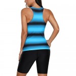 Aleumdr Womens Racerback Color Block Print Tankini Swimsuits with Swim Capris S-XXXL