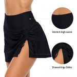ALove Womens High Waisted Split Swim Skirt Sporty Drawstring Skirted Swim Bottom with Built-in Panty