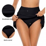 ALove Womens High Waisted Split Swim Skirt Sporty Drawstring Skirted Swim Bottom with Built-in Panty