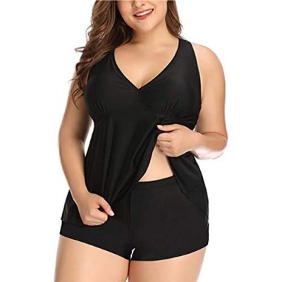 Aqua Eve Plus Size Bathing Suits for Women Flowy Tankini Swimsuits with Shorts Two Pieces V Neck Cross Back Swimwear