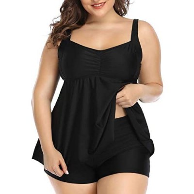Aqua Eve Women Plus Size Tankini Swimsuits Flowy Two Pieces Bathing Suits with Shorts