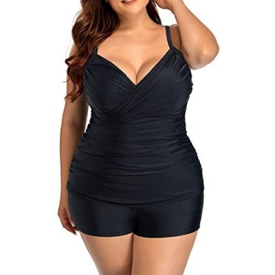 Aqua Eve Women Plus Size Tankini Swimsuits with Shorts V Neck Tummy Control Twist Front Bathing Suits