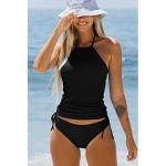 Beachsissi Womens Black Tankini Set 2 Piece Halter Bikini Swimming Bathing Suit