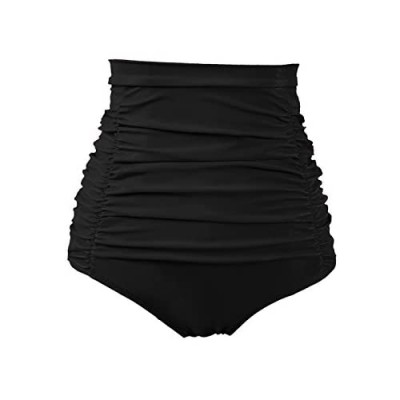 COCOPEAR Women's Ruched High Waisted Bikini Bottom Retro Vintage Swim Short Tankinis (FBA)