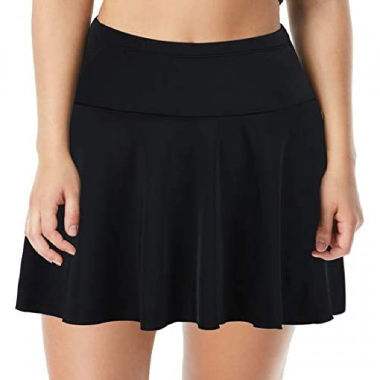 Septangle Women's Mid Waist Swim Skirt Tummy Control Swimwear Bikini Bottom