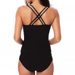 Vogueric Womens Criss Cross Strap Back Tankini Set V-Neck Top with Cutout Bikini Bottom 2 Piece Bathing Suit