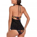 Women's 2 Piece Halter Tankini Swimsuits with Bikini Short Flounce Bathing Suit