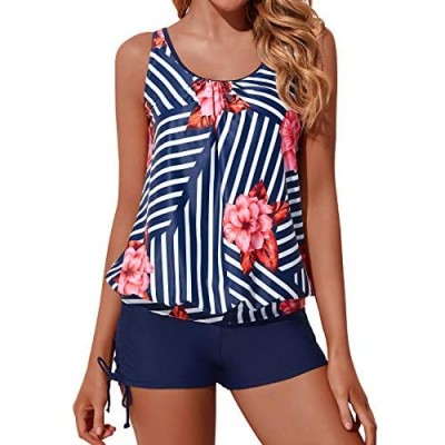 Yonique Blouson Tankini Swimsuits for Women 2 Piece Bathing Suits Tops with Boyshorts Modest Loose Fit Swimwear