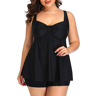 Yonique Plus Size Tankini Swimsuits for Women Flowy Bathing Suits with Shorts 2 Piece V Neck Swimwear