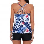 Yonique Strappy Tankini Swimsuits for Women with Shorts Drawstring Bathing Suits Two Piece Floral Print Swimwear