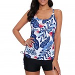 Yonique Strappy Tankini Swimsuits for Women with Shorts Drawstring Bathing Suits Two Piece Floral Print Swimwear