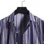 BHUI Men's Short Sleeve Linen Shirt Summer Cuban Beach Tops Cotton Linen Pure Colors Stripe Printing Guayabera Tops
