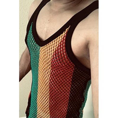 Clossy London 100% Cotton Rasta String Vest Mesh Fishnet Fitted Striped Black Red Green Yellow Colours