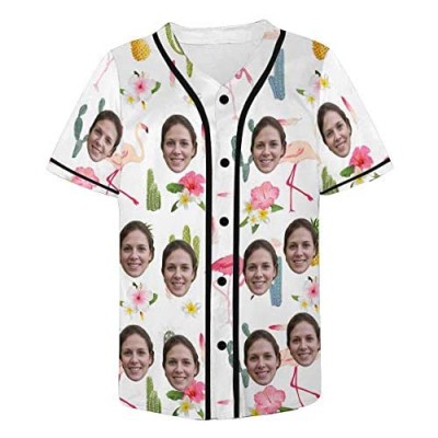 Custom Face Photo Flamingos  Succulents Cactuses and Pineapple Button Down Men's Baseball Tees