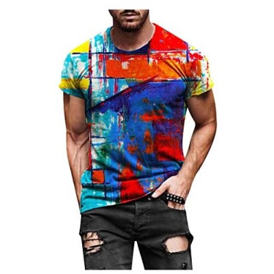 FUNEY Summer T Shirts for Men Casual Short Sleeve Crewneck Tops 3D Printed Vintage Graphic Tees Novelty Design T-Shirts