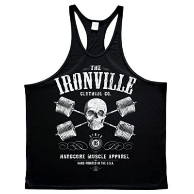 Ironville Heavy Iron Outlaw Skull Barbells Powerlifting Stringer Tank Top