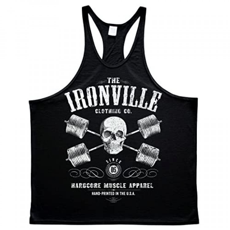 Ironville Heavy Iron Outlaw Skull Barbells Powerlifting Stringer Tank Top