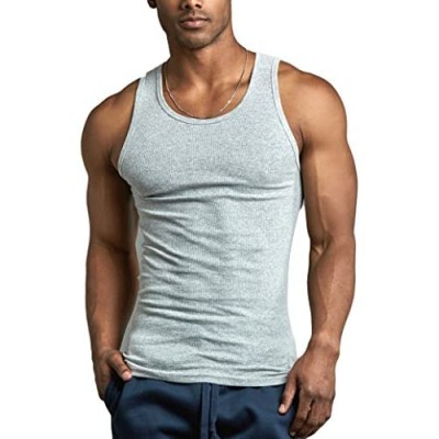 ToBeInStyle Men's Pack of Fine Ribbed Cotton Scoop Neck Sleeveless Tanks