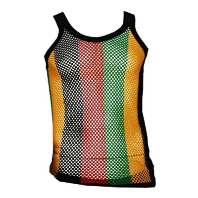 UD Accessories Mens Fitted String Mesh Vest Muscle Fishnet Cotton Rasta Black Red Green Yellow