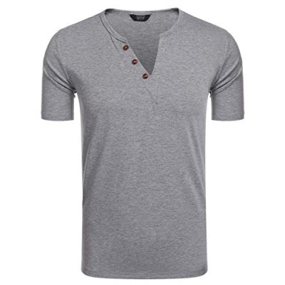 COOFANDY Men's V-Neck Henley Shirt Casual Short Sleeve T-Shirts Tee with Button