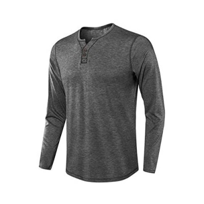 Ekaliy Men's Long Sleeve Henley Shirts Button Design Loose Fashion Tshirts Solid Color V-Neck Tops