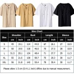 Fashonal Hippie Shirts for Men Linen Casual Cotton Short Sleeve T Shirts Summer Tunic Tops for Men Khaki Medium