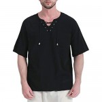Medieval Shirt for Men Linen Tunic Viking Yoga Casual Beach Tops Black Small