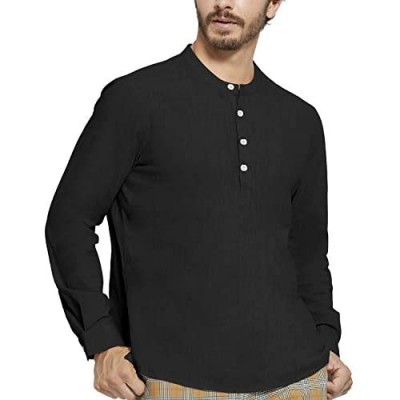 Men' s Casual Long Sleeve Shirt Henley Cotton V Neck Blouse Tops
