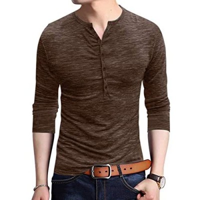 Mens Henleys Shirts Long/Short Sleeve Button Down Shirt V Neck Casual Cotton Fitted Tops