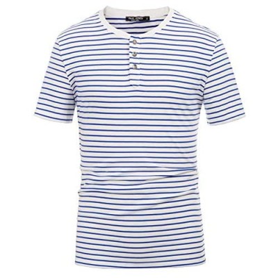 PAUL JONES Men's Striped Henley Shirts Short Sleeve 3 Button T Shirts