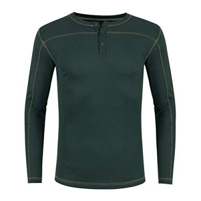 poriff Men's Henley Shirt Long Sleeve Soft Waffle Textured Tops Contrast Stitching