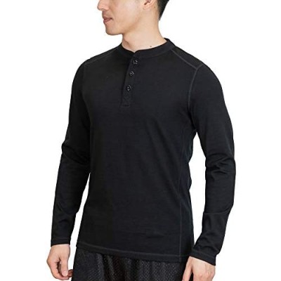 SHEEP RUN 100% Merino Wool Men's Wicking Breathable Base Layer Long Sleeve Henley Shirt for Outdoor Hiking