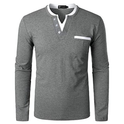 STTLZMC Men Casual Cotton Basic Long Sleeve Henley T-Shirt Tops with Pocket