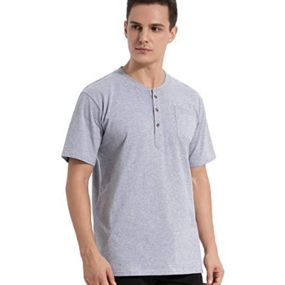 unbrand Ciijune Men’s Casual T-Shirt Short Sleeve Cotton Pocket Henley Shirts with Front Placket Basic Summer Solid T-Shirts