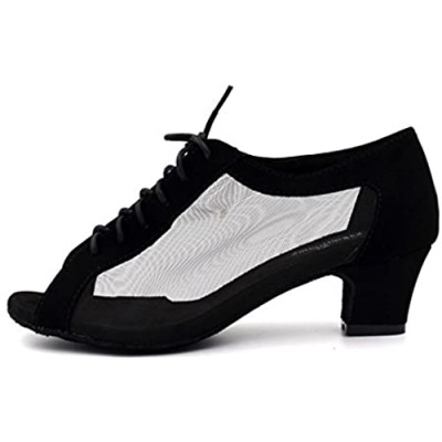 Comfortable Low Heel 1.5" Black Khaki Professional Latin Ballroom Dance Shoes Women L-030