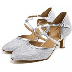 HXYOO Closed Toe Glitter Ballroom Dance Shoes for Women Salsa Latin Wedding Party 2.5 inch S10