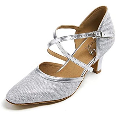 HXYOO Closed Toe Glitter Ballroom Dance Shoes for Women Salsa Latin Wedding Party 2.5 inch S10