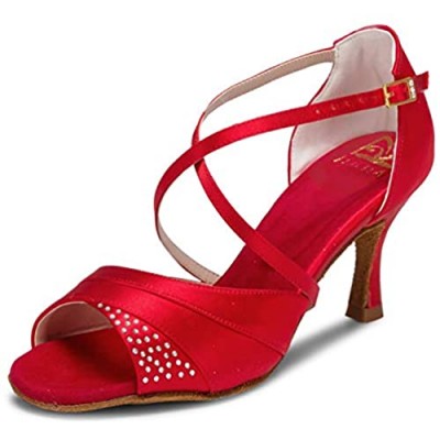 JIAJIA 20522 Women's Satin Sandals Flared Heel Latin Salsa Performance Dance Shoes