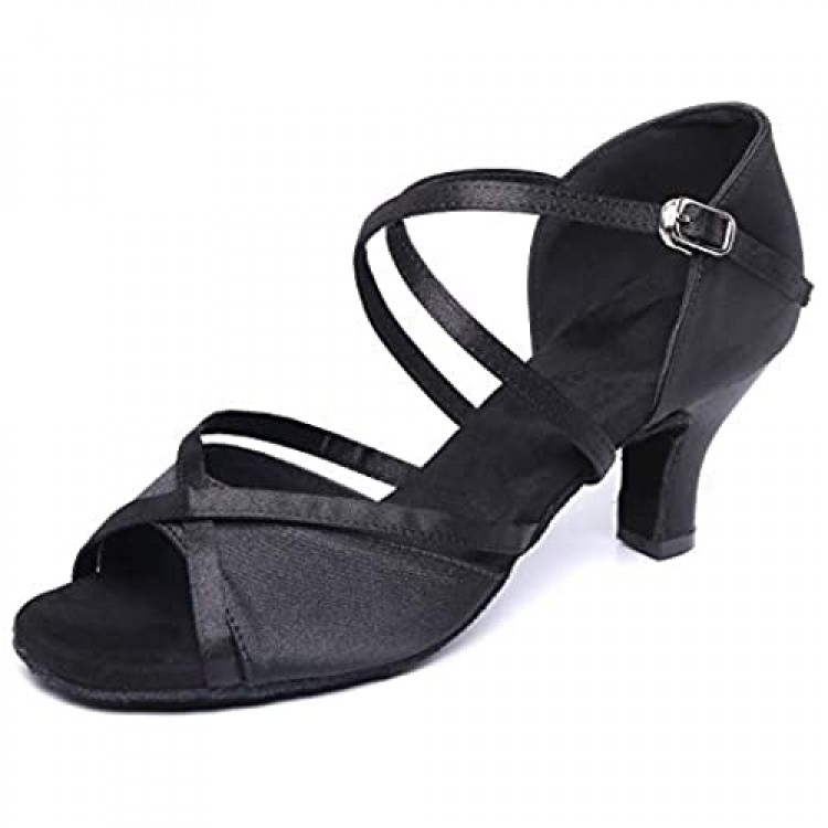 JZNXdanza Ballroom Dance Shoes for Women Latin Salsa Tango Dancer Shoes Dancing Heels Suede Sole with 2.4 Heel Z03