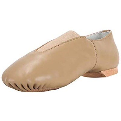 Linodes Women's Leather Upper Jazz Shoe Slip-on with Elastic Top Piece